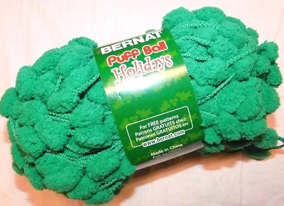 GARLAND GREEN 100gr Skein 88yd Bernat PUFF BALL HOLIDAYS Chenille Balls SB YARN - Image 1 of 4