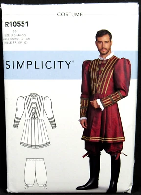Tudor Costume Doublet Pantaloons Mens Suit 44 46 48 50 52 Simplicity 10551 Uncut - Image 1 of 4