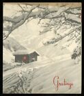 Vintage Christmas Card Art Deco Pencil Drawing Style COUNTRY CABIN Front 1941