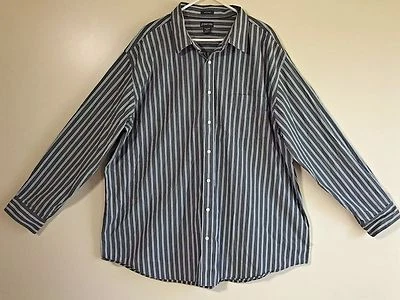 ST. JOHN'S BAY Big & Tall 3XLT Gray Green Stripe L/S Button Down Dress Shirt - Image 1 of 4