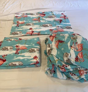NICK & NORA Flannel 100% Cotton Vtg Sheets Flamingo Airstream Complete Twin Set - Picture 1 of 8