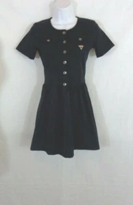 Guess Girls Navy Blue Button Up Dress Size 16 Logo Studded Rhinestone - Picture 1 of 4