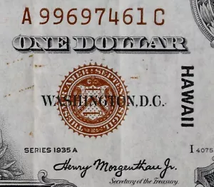 HG $1 1935A HAWAII brown seal Silver Certificate A99697461C WWII Emergency Issue - Picture 1 of 3
