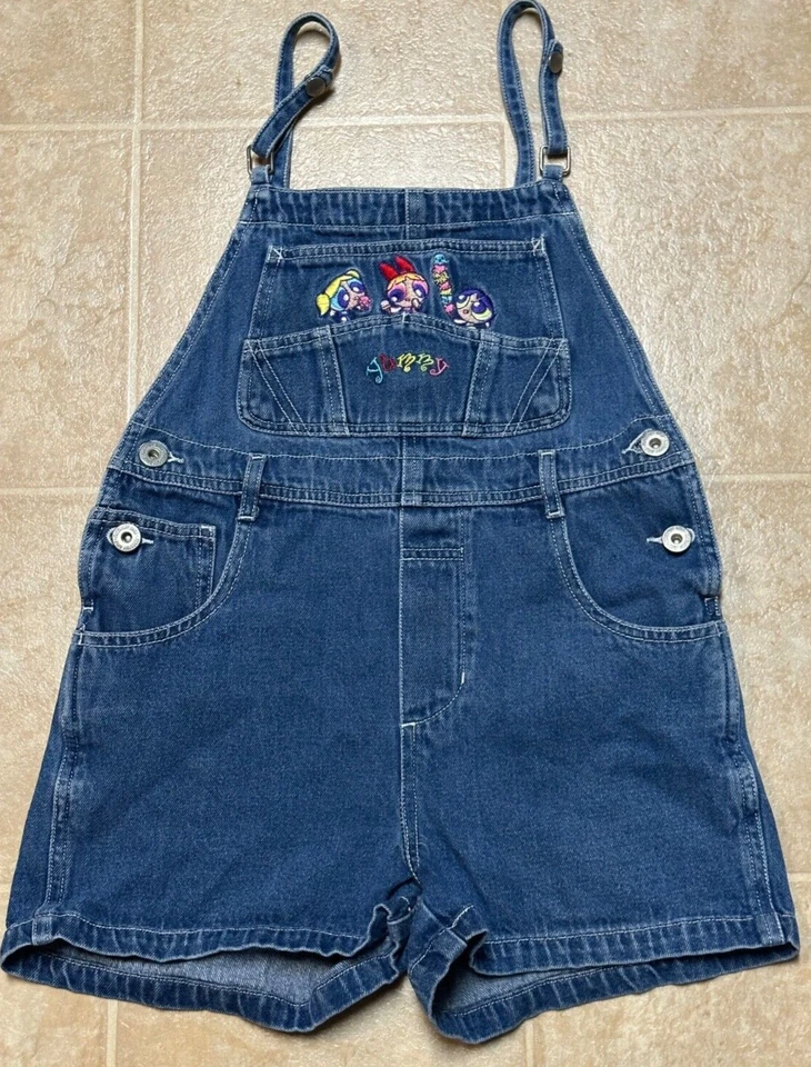 2002 Cartoon Network Powerpuff Girls Ice Cream Denim Shortalls Kids Medium 7/8 - Image 1 of 4