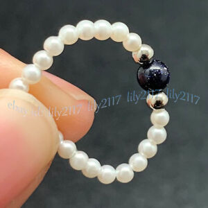 4mm White Shell Pearl 6mm Multicolor Gem Circle Adjustable Elastic Stretch Rings