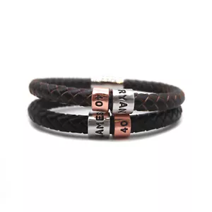 40th Birthday Gift - Personalised Leather Bracelet – Son Brother Dad Husband Men - Picture 1 of 10