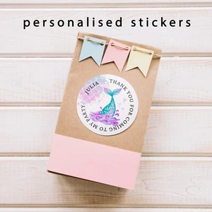 personalisierte Meerjungfrau Geburtstag Aufkleber, Danke fürs Kommen, süße Zapfen Etiketten - Bild 1 von 2