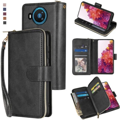 Nokia 8.3 5G Wallet Case 9Card Zipper Slots Kickstand Flip Leather Phone Case - Image 1 of 4