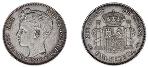 1 Silver Peseta / 1 Peseta Plata. Alfonso Xiii. Madrid, 1899*. Au / UNC. - Picture 1 of 1