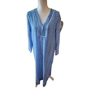 Oscar De La Renta Blue Robe Pink Label Kaftan House Dress Maxi S - Picture 1 of 4