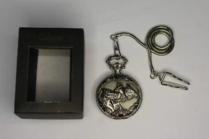 Vintage Collezio Quartz Silver Tone Horse Head Pocket Watch With Chain In Box - Picture 1 of 7