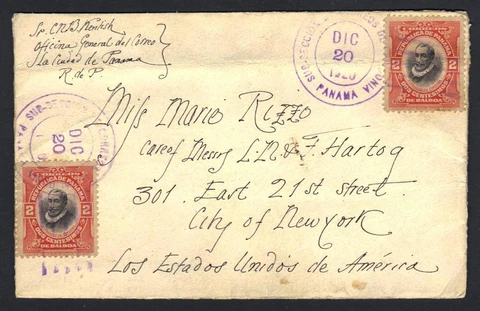 PANAMA 1920 US SUB-SECTION DE CORREOS DE CONSONIA PANAMA CD's IN VIOLET TYING 2¢ Cover