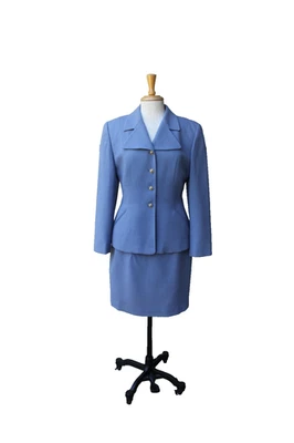 Traje Falda Periwinkle Vintage Jones New York Años 80 Hace 40 100% Lana 26" Cintura Foto 1 de 4