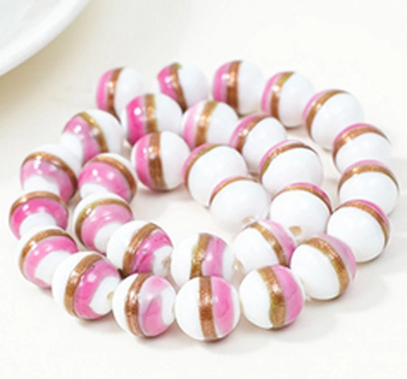 30 piezas Vidrio Murano Moda Dos Colores Cuentas 12mm---Rosa Blanco Foto 1 de 1