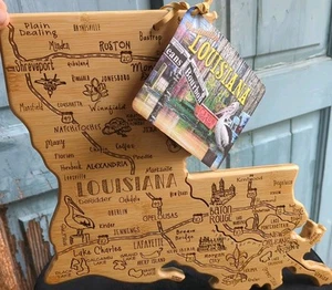 Tagliere da servizio a forma di stato Louisiana destinazione totalmente bambù nuovo con etichette - Foto 1 di 7