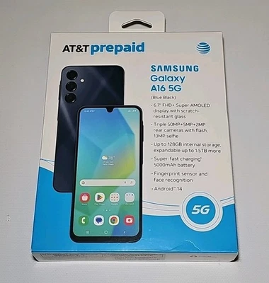 Samsung Galaxy A16 5G, 64GB, Blue Black AT&T Prepaid Smartphone - Brand New! - Image 1 of 2