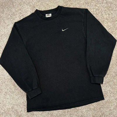 Vintage Nike Long Sleeve Made In USA Shirt Men Size Large Black Green Swoosh 90s - Image 1 of 4