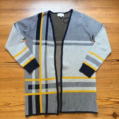 Skies Are Azul Gris Azul Rayas Geométrico Abierto Cárdigan Suéter TALLA M Foto 1 de 4