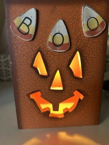 New “BOO” Elec. Wooden Jack 0 Lantern Light Box NEW Halloween 7x5x3.25” - Picture 1 of 7