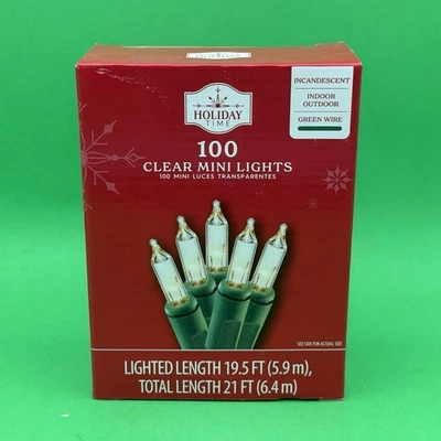 Holiday Time 100 Mini Clear Lights Incandescent Indoor/Outdoor 19.5ft Ships Free - Image 1 of 4