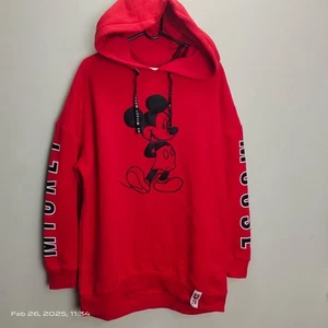 Disney 90's Mickey Mouse Red Pullover Graphic Hoodie Medium Size UK 12 - Imagen 1 de 9