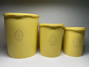 Vintage gelbes Tupperware Kanister Set verschachteltes Servier 805, 809 & 811 mit Deckel LESEN - Bild 1 von 24