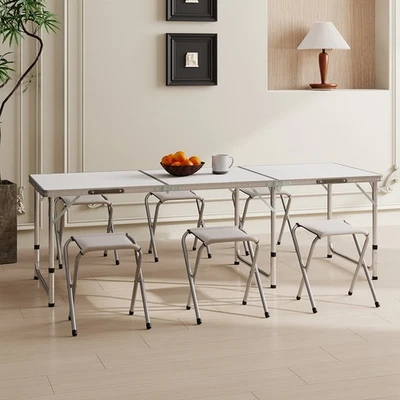 6ft Folding Trestle Table Chair Set Party Picnic BBQ Carry Outdoor Stall Table - Image 1 of 4