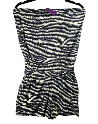 Lascana Damen Strandoverall Creme Schwarz Leo 34 38 Trägerlos Gummizug kurz - Bild 1 von 4