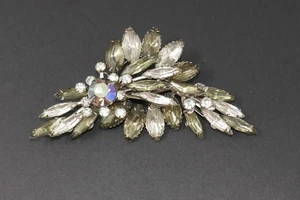 Broche prendedor vintage de diamantes de imitación de cristal floral macizo - Imagen 1 de 12