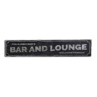 Bar & Lounge, Custom Family Name - Rustic Distressed Wood Sign - Image 1 of 2