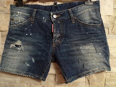 DSQUARED2 100% AUTÉNTICO ÍNDIGO DESGASTADO PANTALONES CORTOS DENIM ITALIA TALLA 48/32 Foto 1 de 4