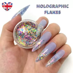 Holographi Nail Flakes Nails Powder Mirror Chrome 6 Colours Broken Glass Sequins - Picture 1 of 18