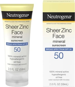 Neutrogena Zinco Trasparente VISO SPF 50 Minerale Protezione Solare 59 ml, VENDITORE UK - Foto 1 di 9