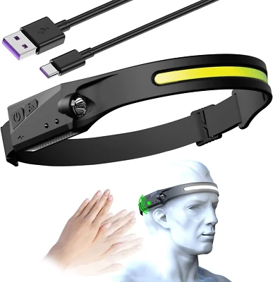 Potente Torcia Frontale LED Ricaricabile USB Type C Lampada Testa Luce Notturna - Immagine 1 di 4