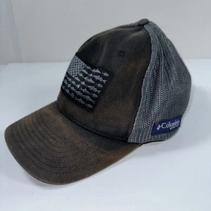 Columbia PFG Fish Flag Mesh Ball Cap Hat High Crown Fitted Black Flex Fit L/XL - Picture 1 of 6