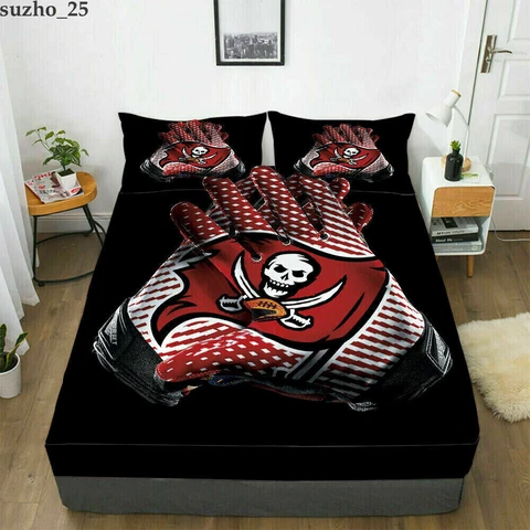Tampa Bay Buccaneers 3PC Fitted Sheet Mattress Cover Bed Sheets & Pillowcase Set Cover