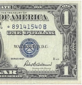 Series 1957 $1.00 STAR NOTE ONE DOLLAR SILVER CERTIFICATE - Picture 1 of 7