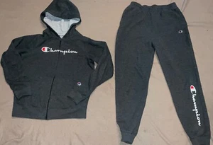 Champion Sweat Suit Set Jacket Hoodie & Jogger Cool Gray Logo Adult Sz Small Qua - Imagen 1 de 1