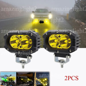 2x 4" INCH LED Work Light Bar Amber Yellow Fog Pods fit Dodge Ram 1500 2500 3500