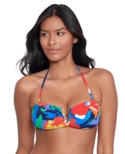 Lauren Ralph Lauren Size 12 Printed V-Wire Bandeau Bikini Top New - Picture 1 of 4
