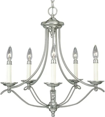 LÁMPARA DE ARAÑA PROGRESS LIGHTING 5 LUCES NÍQUEL CEPILLADO GRANDE PLATA COCINA COMEDOR Foto 1 de 4