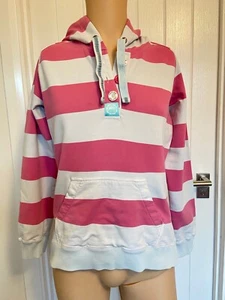 Joules Jumper Ladies Womens Size 12 White Pink Stripe Sweatshirt Hoodie Hoody - Picture 1 of 8