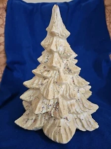 Vintage 11" Perlweiß mit Glitzer Glasur Keramik Deko Weihnachtsbaum EVC - Bild 1 von 11