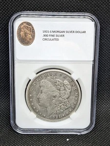 1921-S MORGAN SILVER $1 DOLLAR COIN SHARP DETAILS IN SLAB FULL "LIBERTY" - Picture 1 of 5