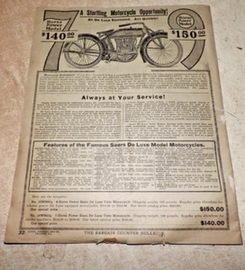 ANTIGUO CATÁLOGO DE CONTADOR DE GANGAS SEARS ROEBUCK AÑOS 20 ESTILO MOTOCICLETA INDIO ANUNCIO - Imagen 1 de 7