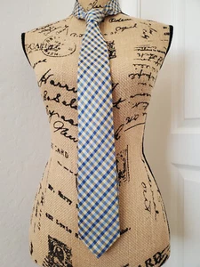 Haines & Bonner London Classic Blue Beige Plaid 100% Silk Mens Necktie - Picture 1 of 13