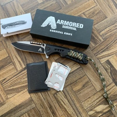 Drop Point Folding Knife Pocket Hunting Survival Tactical Cord Wrap & Multi-tool - Image 1 of 4