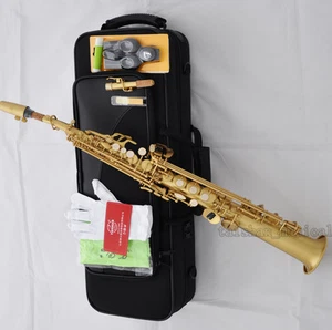 Professional Matt Brushed Brass Bb Soprano Saxophone TaiShan Sax High F# 2 Necks - Picture 1 of 8