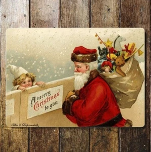 Weihnachten Santa Sack Vintage Design, 11" x 16" schön bedrucktes Blechschild. - Bild 1 von 1