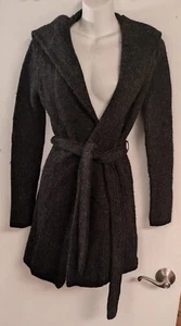 Ralph Lauren Lammwollmischung langer Pullover mit Bindeband vorne mit Hoodie - schwarz/anthrazit - XS - Bild 1 von 3